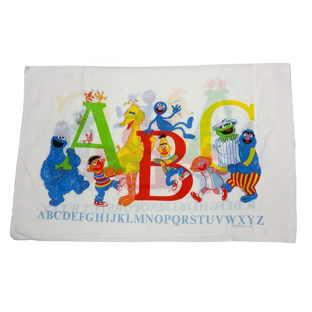 Vtg Sesame Street Twin Sheet Set Alphabet & Character Stevens Made USA